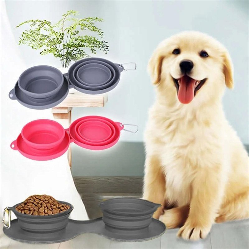 Rubber Foldable Double Feeding Pet Bowl Set - Image 9