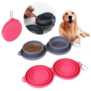 Rubber Foldable Double Feeding Pet Bowl Set