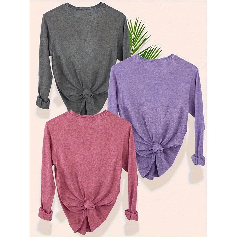 3 Pack Long Sleeve Loose Fit Fall Tops - Image 4
