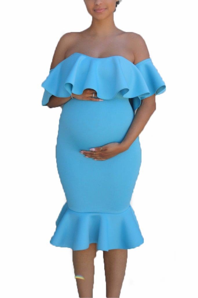 Women Elastic Pregnant Ruffles Dress - Image 9
