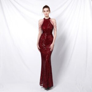 Backless Sequin Evening Dress