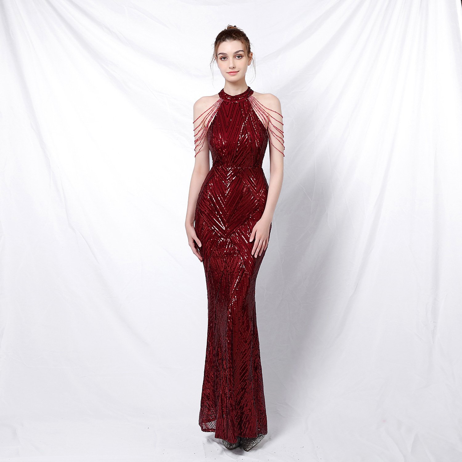 Backless Sequin Evening Dress