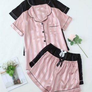 Women's Striped Satin Casual Pajama Set