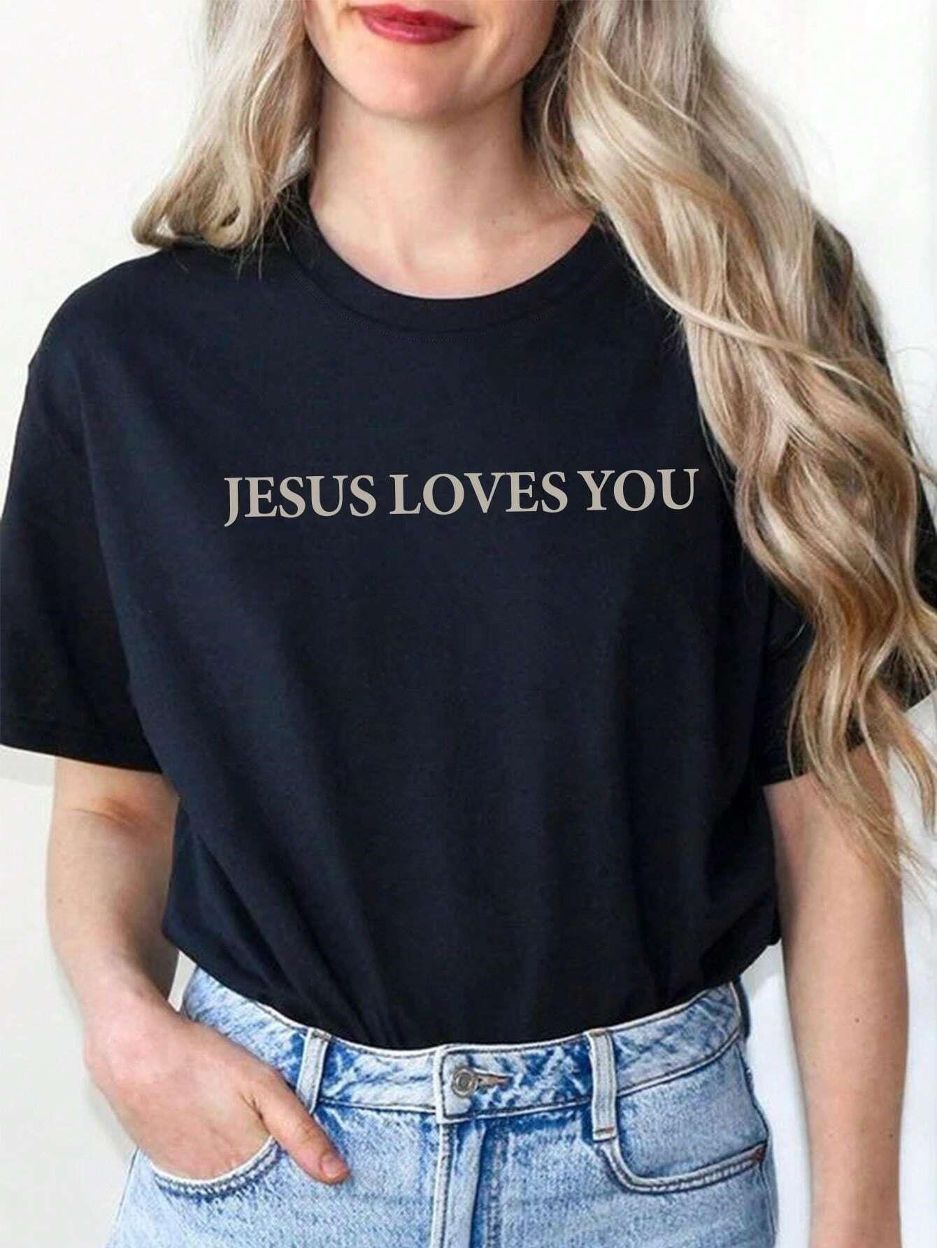 Jesus Loves You Letter Print T-Shirt - Image 7