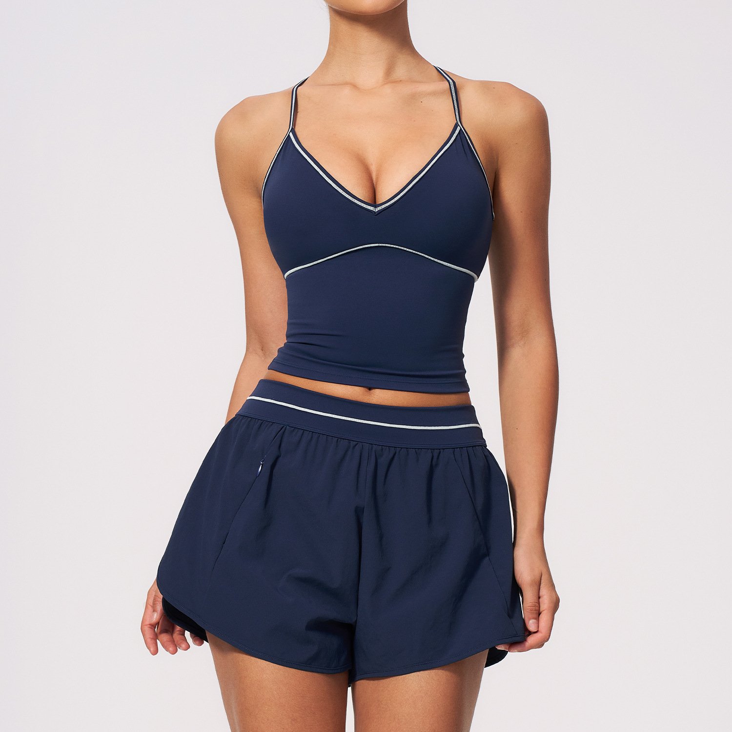 V-neck Halter Top And Shorts Set - Image 2
