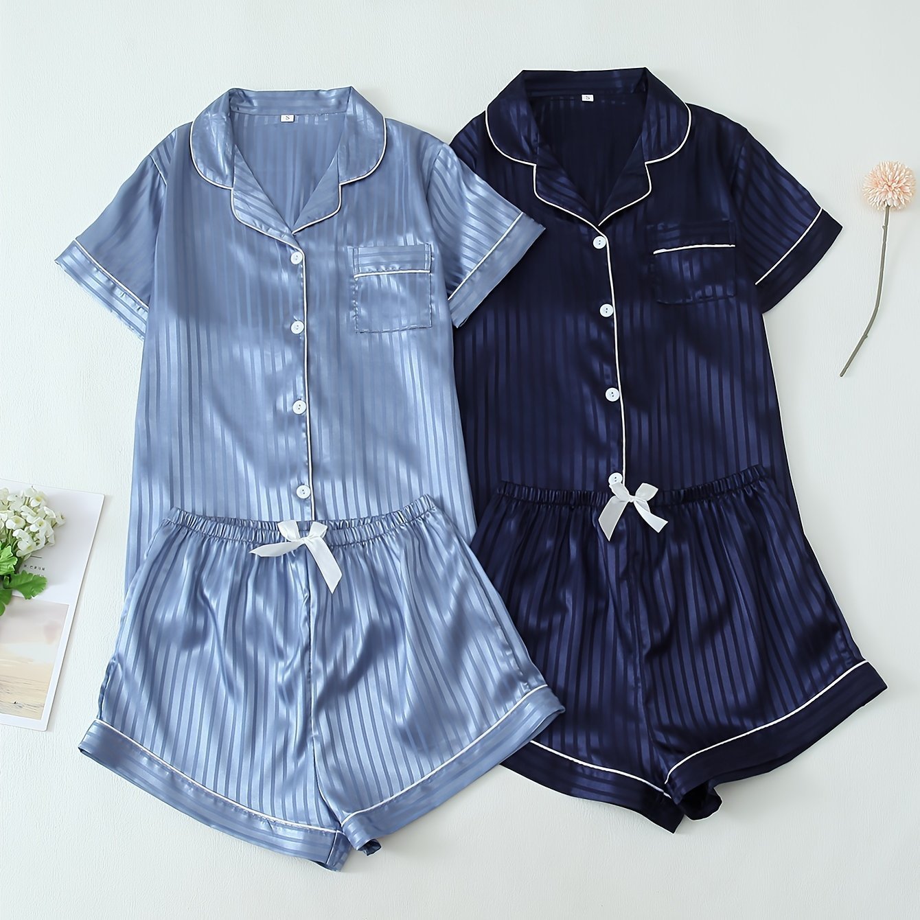 Women's Striped Satin Casual Pajama Set - Image 5