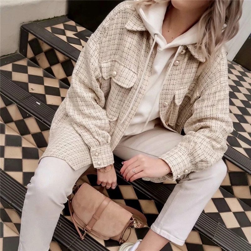 Women vintage oversize plaid shirt - Image 4