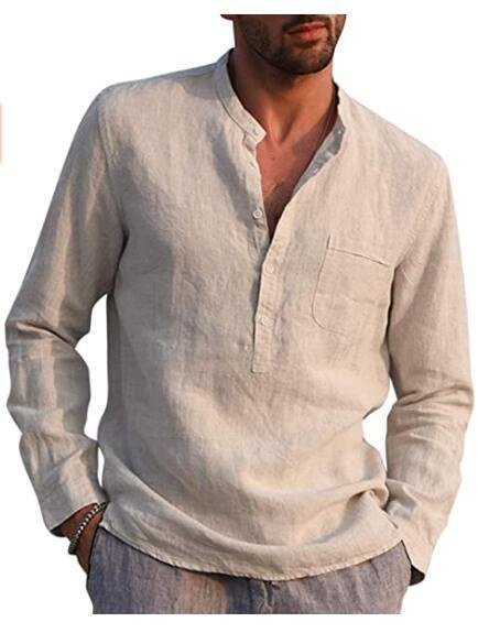 Men Vintage White Linen Shirt - Image 2