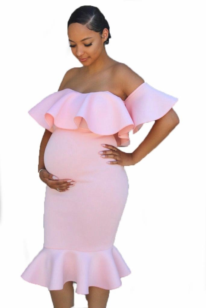 Women Elastic Pregnant Ruffles Dress - Image 2
