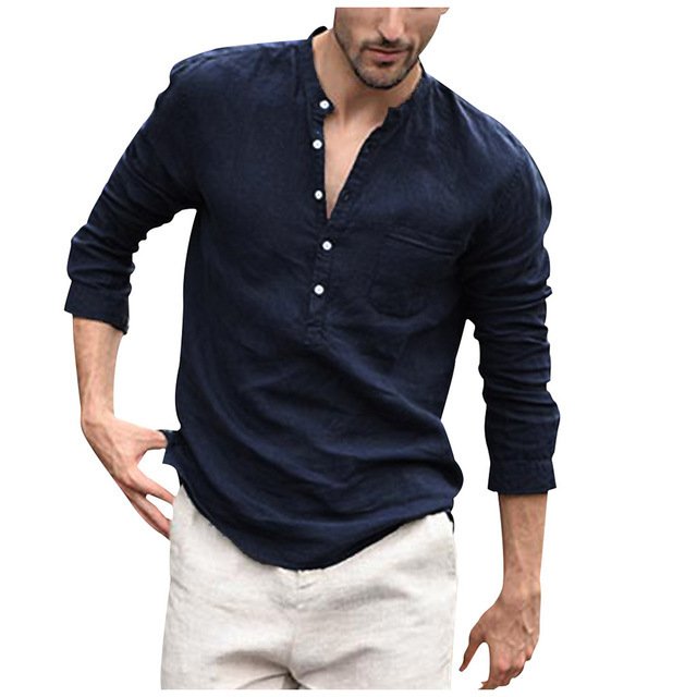 Men Vintage White Linen Shirt - Image 7