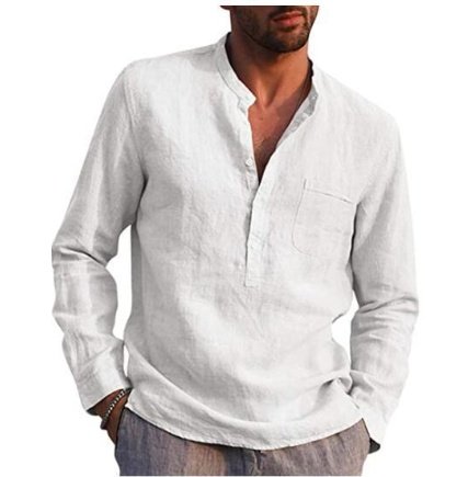 Men Vintage White Linen Shirt - Image 4