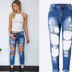 Women Ripped Hole Knee Skinny Pants