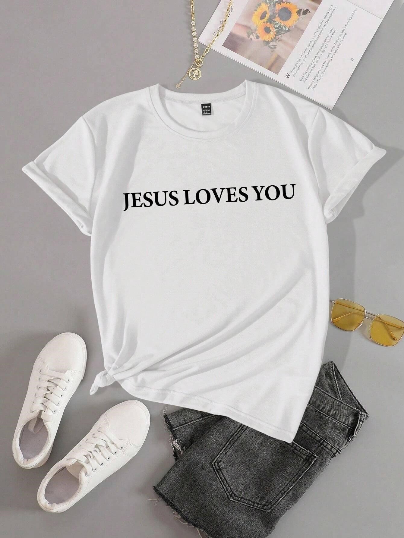 Jesus Loves You Letter Print T-Shirt - Image 6