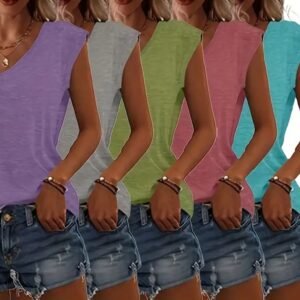 Women's 5-Pack V-Neck Solid Color Short Sleeve T-Shirts