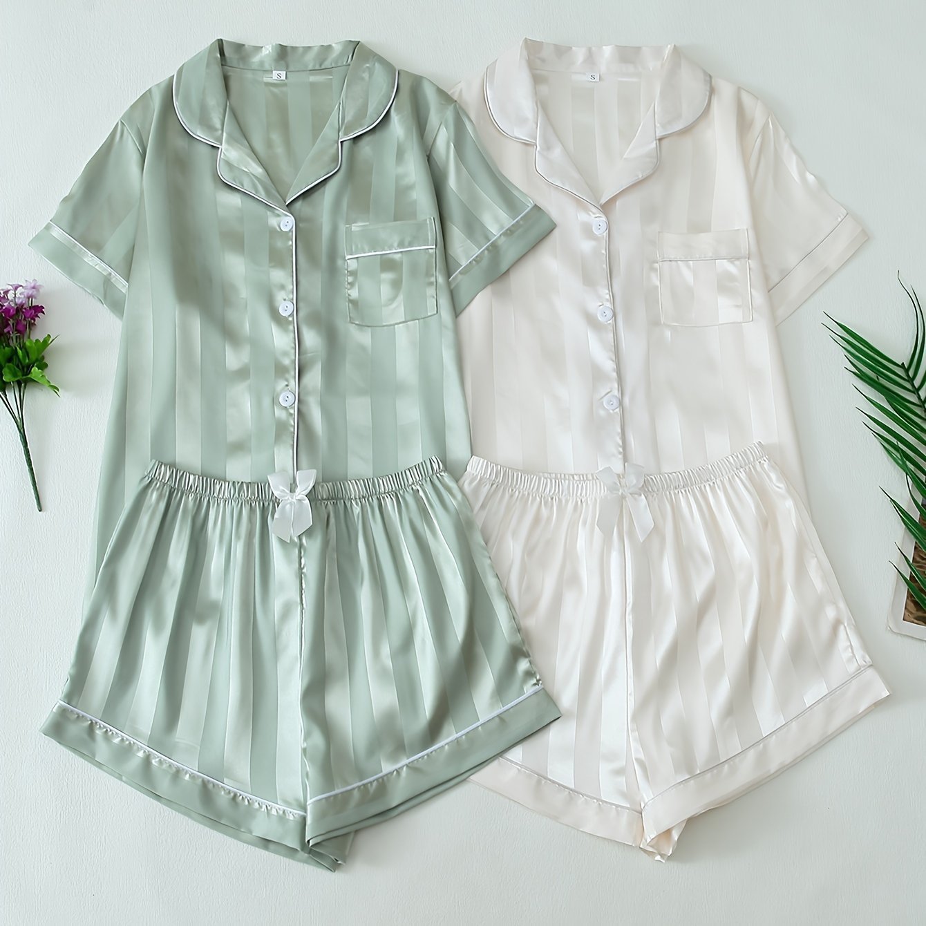 Women's Striped Satin Casual Pajama Set - Image 3