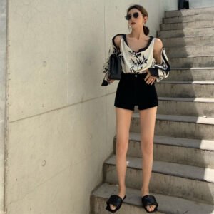 Off-shoulder Floral Shirt