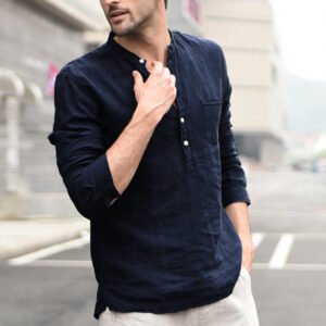 Men Vintage White Linen Shirt