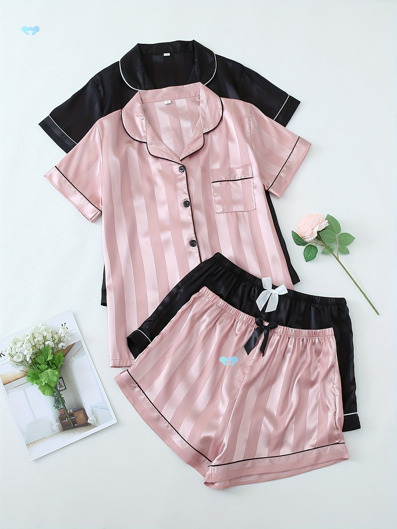 Women's Striped Satin Casual Pajama Set - Image 8