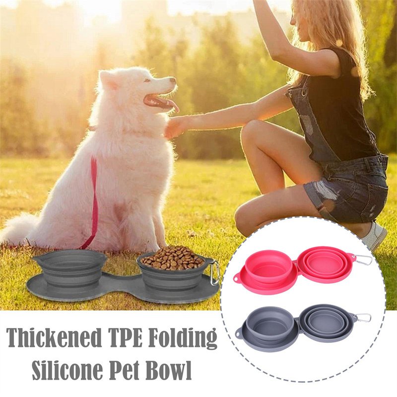 Rubber Foldable Double Feeding Pet Bowl Set - Image 10