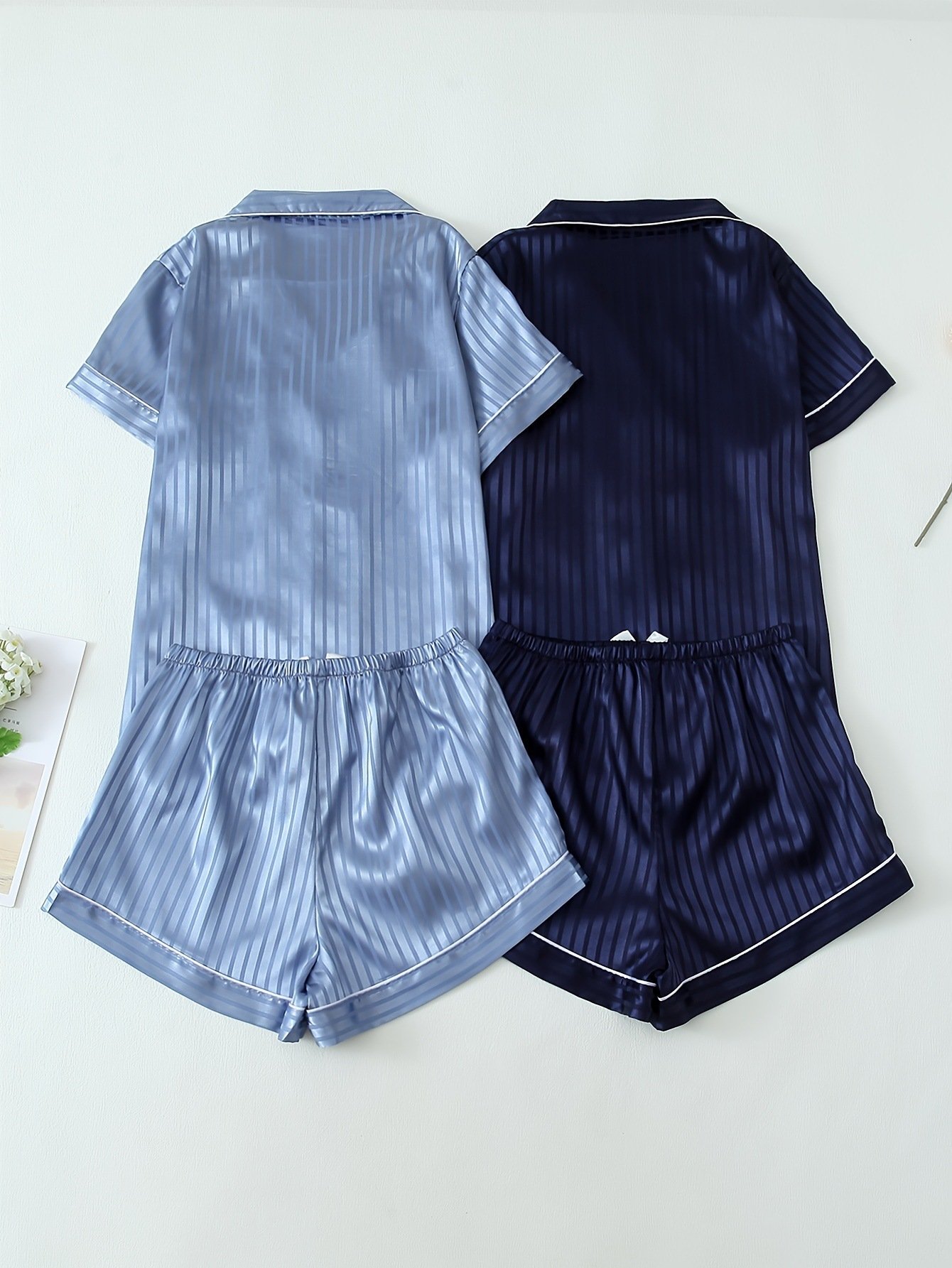 Women's Striped Satin Casual Pajama Set - Image 2