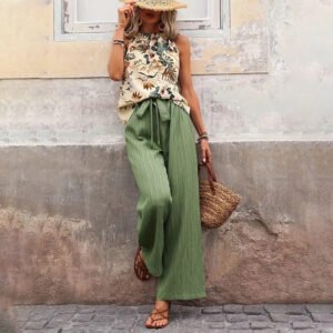 Women's 2 Piece Casual Top and Wide Leg Pants Set