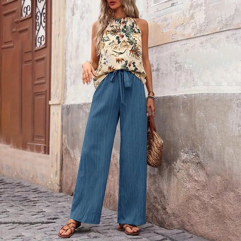 Women's 2 Piece Casual Top and Wide Leg Pants Set - Image 3