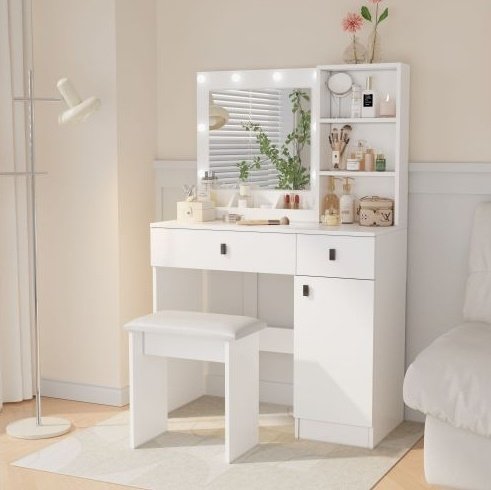 Vanity Desk With Lights, Vanity Set With Mirror, Makeup Vanity Desk With Large Drawers Three Level Storage Dreeser, VanitysVanities With 3 Lights Brightness Adjustable For Bedroom, White - Image 7