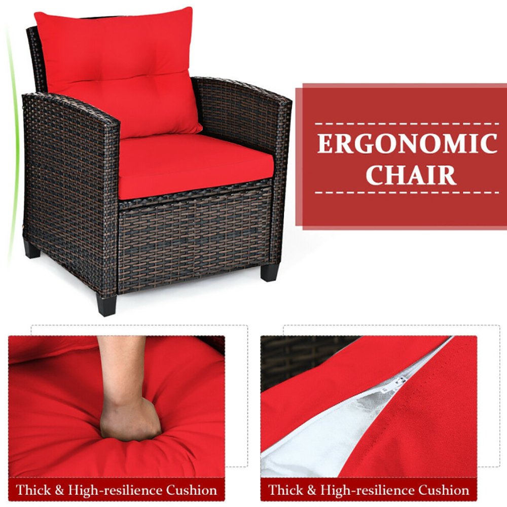 3 Pieces Rattan Patio Furniture Set With Washable Cushion - Image 8