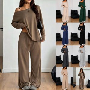 Loose-fitting Long-sleeve Straight-leg Pants Two-piece Set
