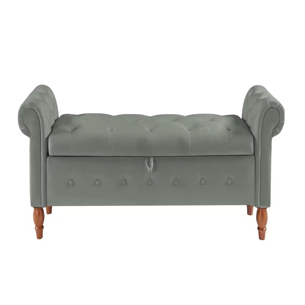 Velvet Multifunctional Storage Rectangular Sofa Stool - Grey - Image 6