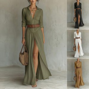 Women's Casual V-Neck Long Dress