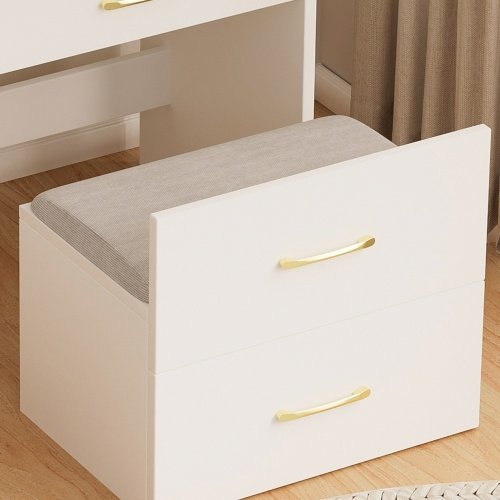 3 In 1 Vanity Desk With Open Top Mirror,Small Make Up Vanity Set With Visible Glass Desktop,Compact Makeup Vanity With 3 Drawers,Dressing Table For Bedroom - Image 5