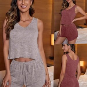 Women's V-neck Sleeveless Shorts Set
