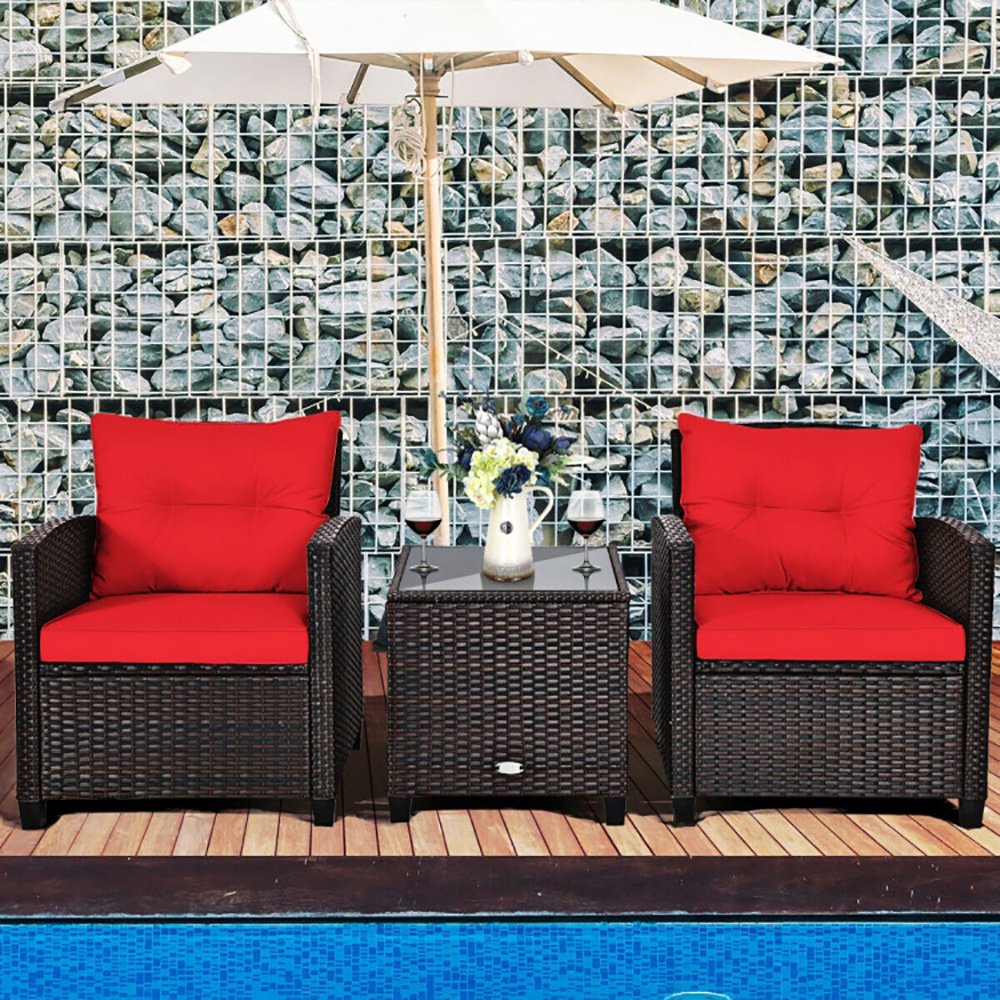 3 Pieces Rattan Patio Furniture Set With Washable Cushion - Image 7