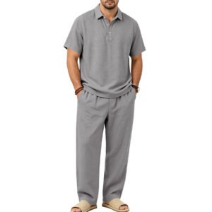 Men's Linen Short-sleeve Top And Trousers Set