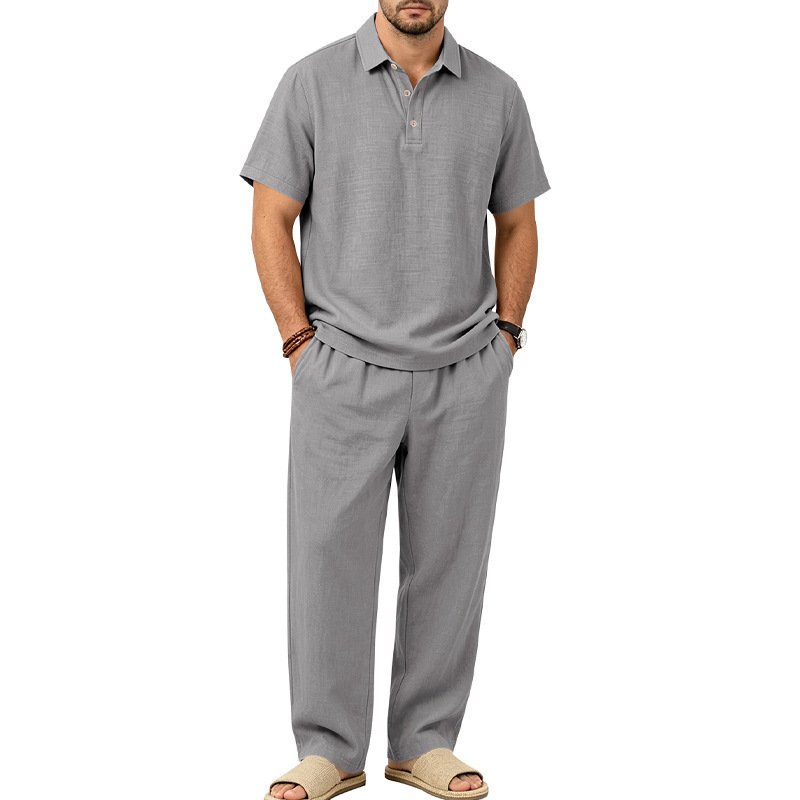 Men's Linen Short-sleeve Top And Trousers Set