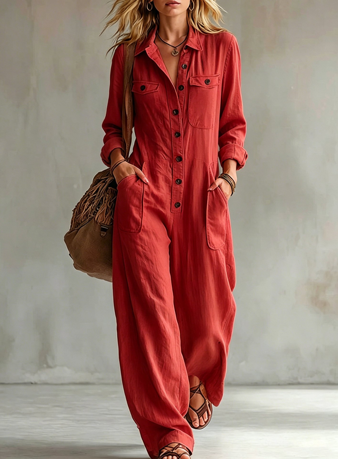 Women's Linen Casual Jumpsuit - Image 2