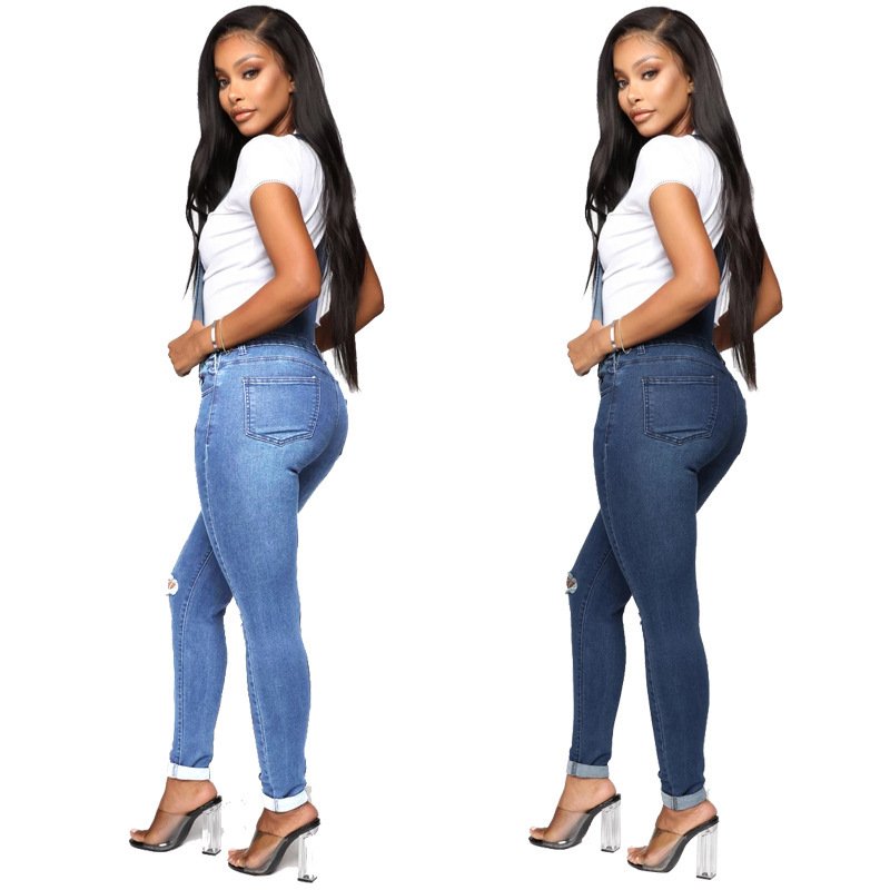 Women's Ripped Denim Overalls - Image 5