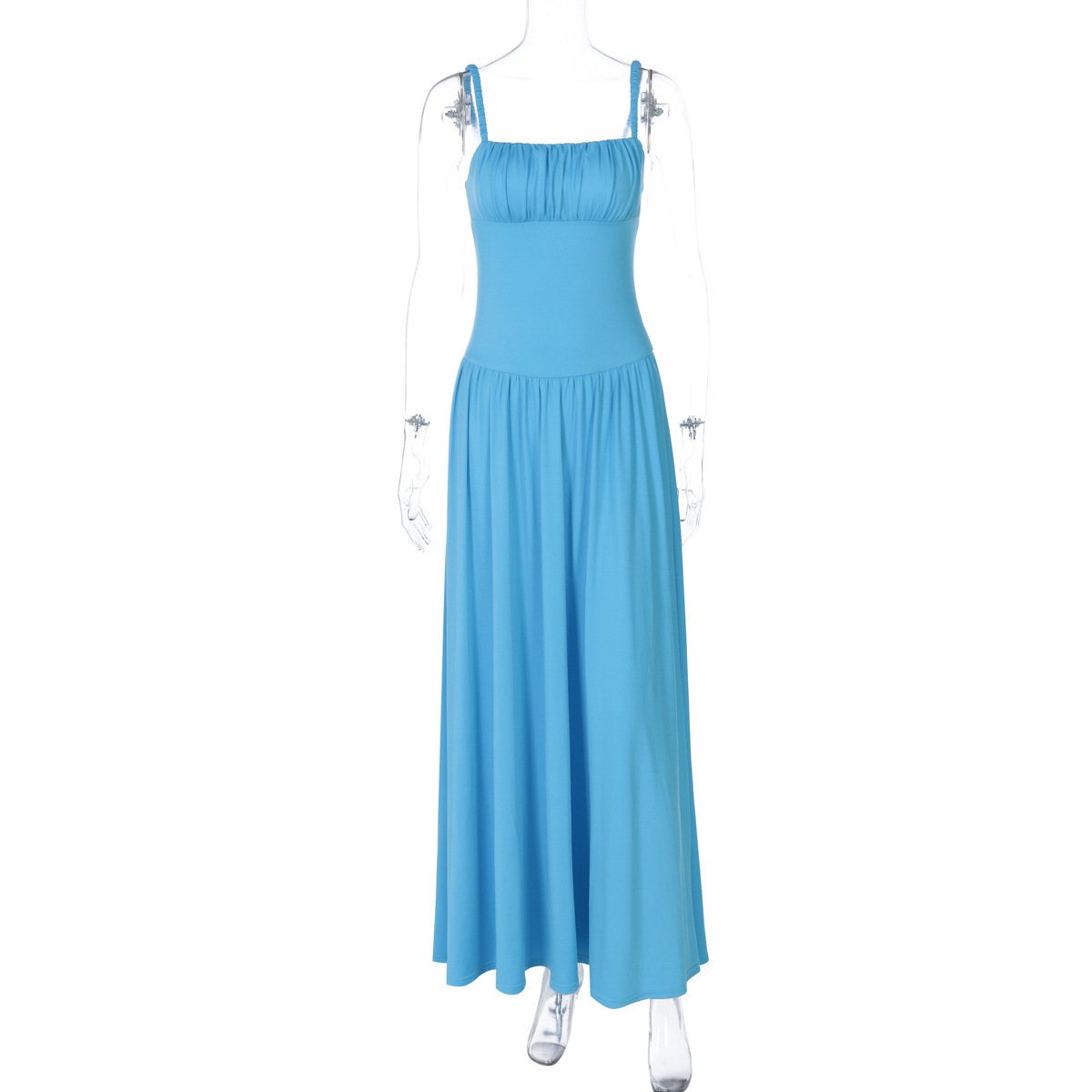 Off-neck Pleated Dress - Image 3