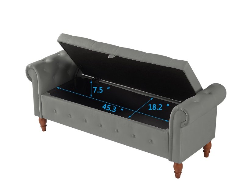 Velvet Multifunctional Storage Rectangular Sofa Stool - Grey - Image 8