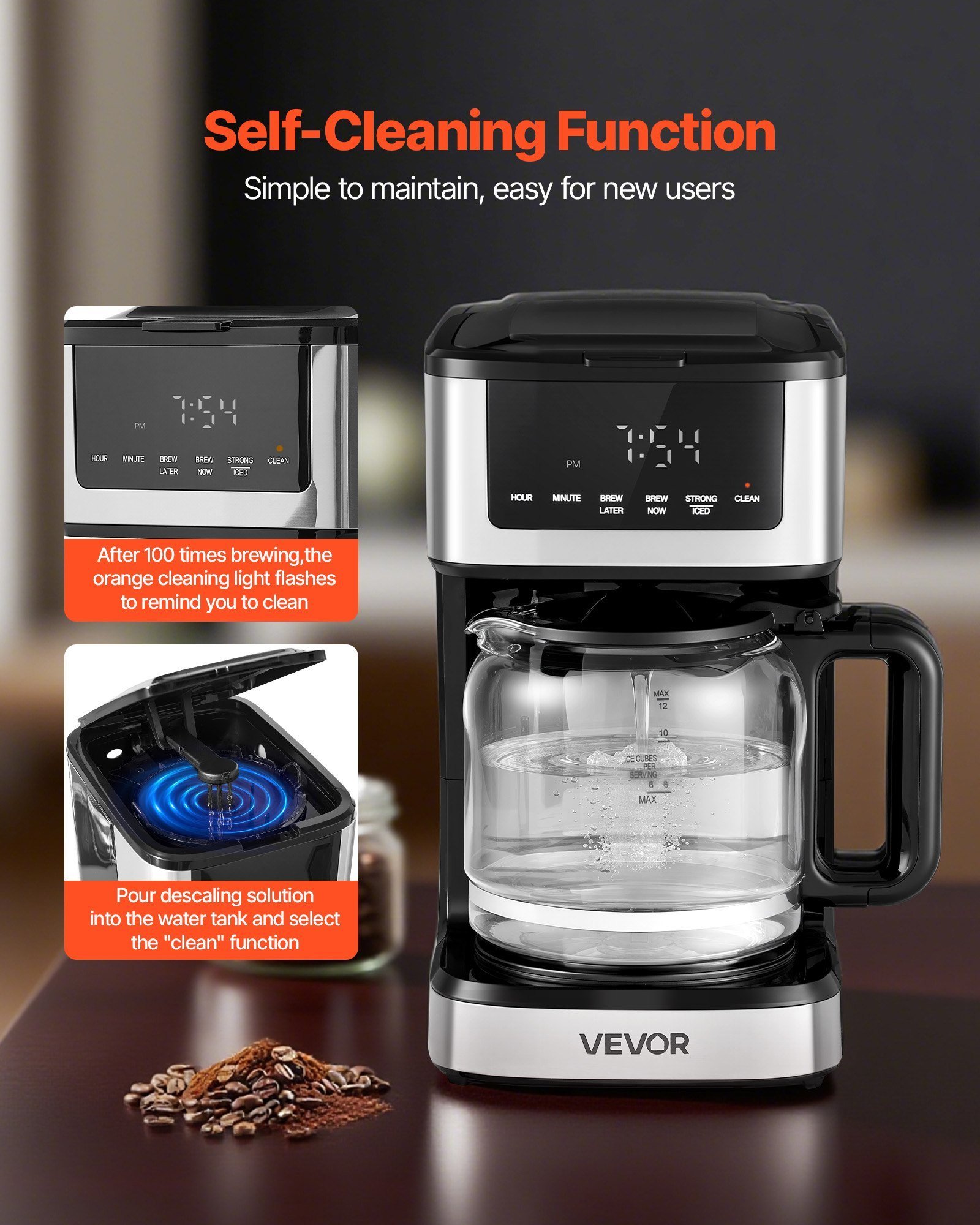 Programmable Coffee Maker, 12 Cup Programmable Drip Coffee Makers With Touch Screen, 4-Hour Keep Warm Coffee Makers Drips, 2 Brew Strengths Drip Coffee Machine For Home, 24-Hour Programmable - Image 4