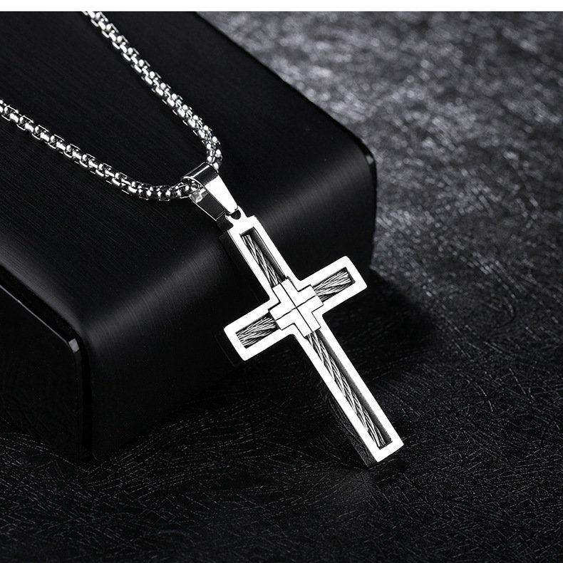 Titanium Steel Wire Cross Men's Necklace - Image 7