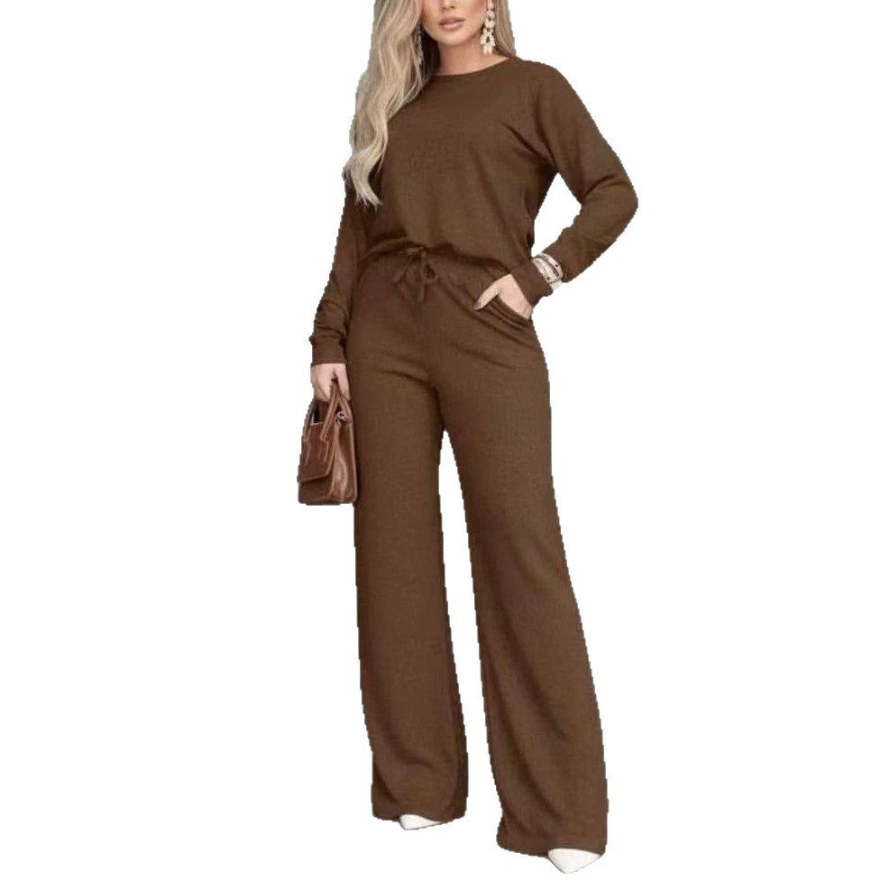 Long-sleeve Casual Loungewear Set With Loose-fitting Wide-leg Pants - Image 3