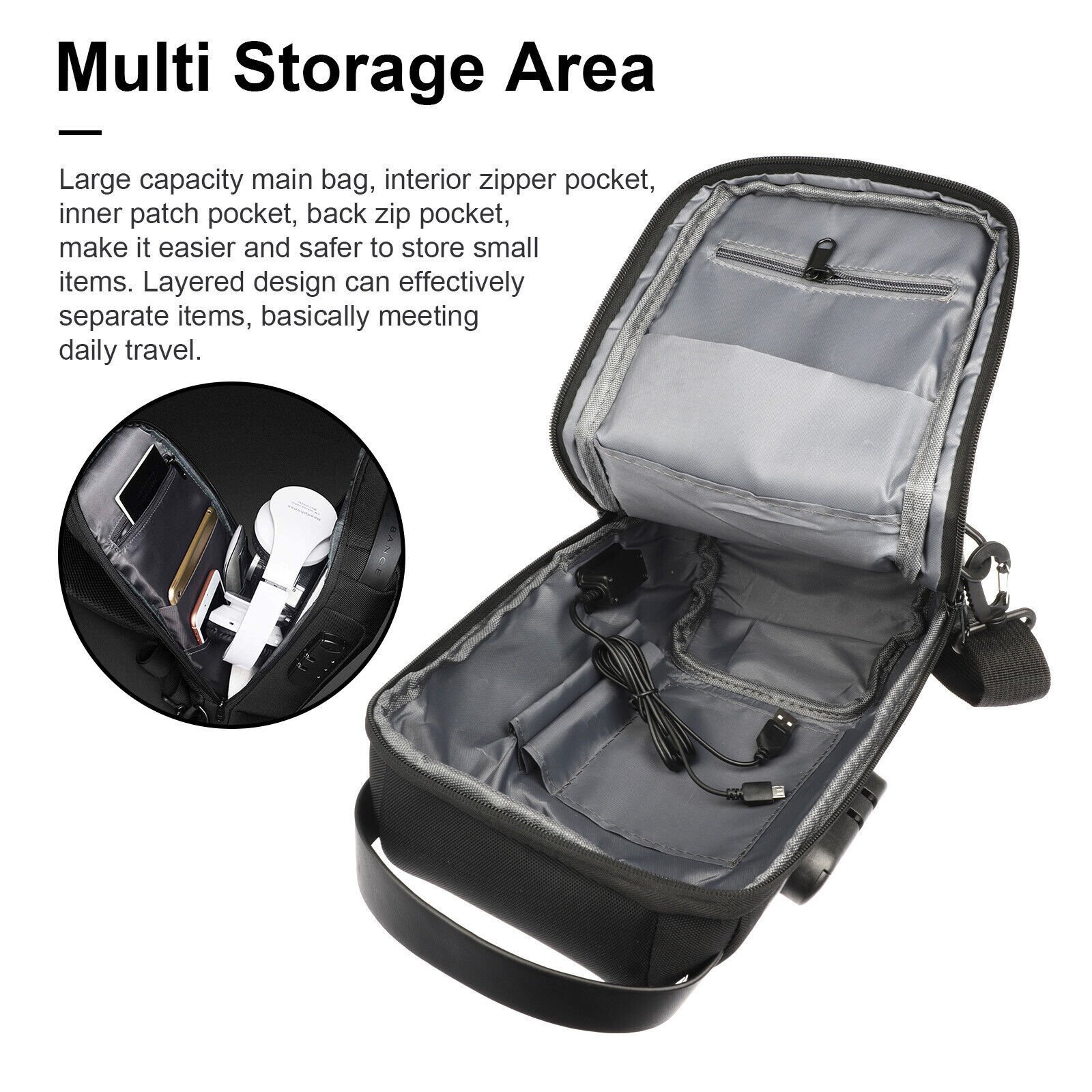 Men's Waterproof Oxford Multifunction Crossbody Bags Anti-theft Shoulder Bags Messenger Sling Chest Bag Pack For Male Sling Shoulder Crossbody Waterproof Anti-theft Chest Bag Backpack Pack USB - Image 4