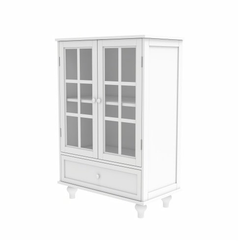 Minimalist White Buffet Cabinet With Double Glass Doors And Drawer, Modern Wooden Storage Sideboard Cupboard For Living Room, Dining Room Hallway Entryway - Image 9