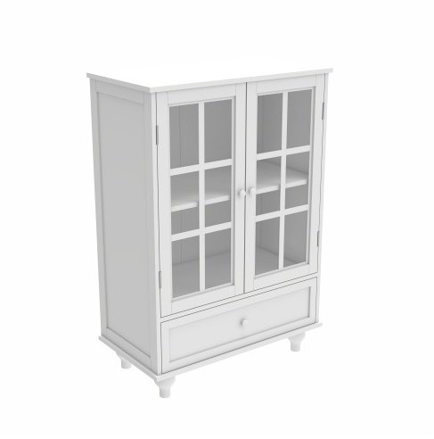 Minimalist White Buffet Cabinet With Double Glass Doors And Drawer, Modern Wooden Storage Sideboard Cupboard For Living Room, Dining Room Hallway Entryway - Image 8
