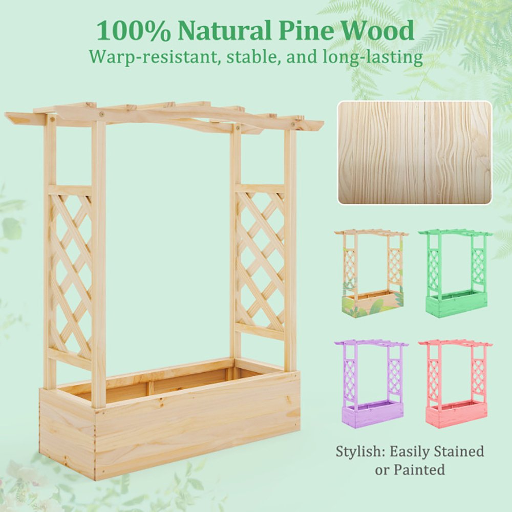Wooden Raised Garden Bed Planter Box With Trellis And Hanging Roof - Image 9