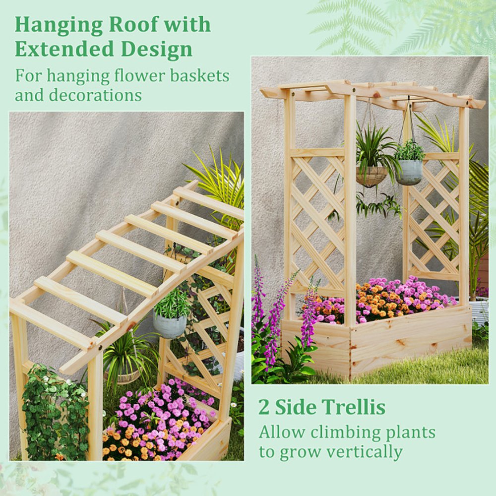 Wooden Raised Garden Bed Planter Box With Trellis And Hanging Roof - Image 7