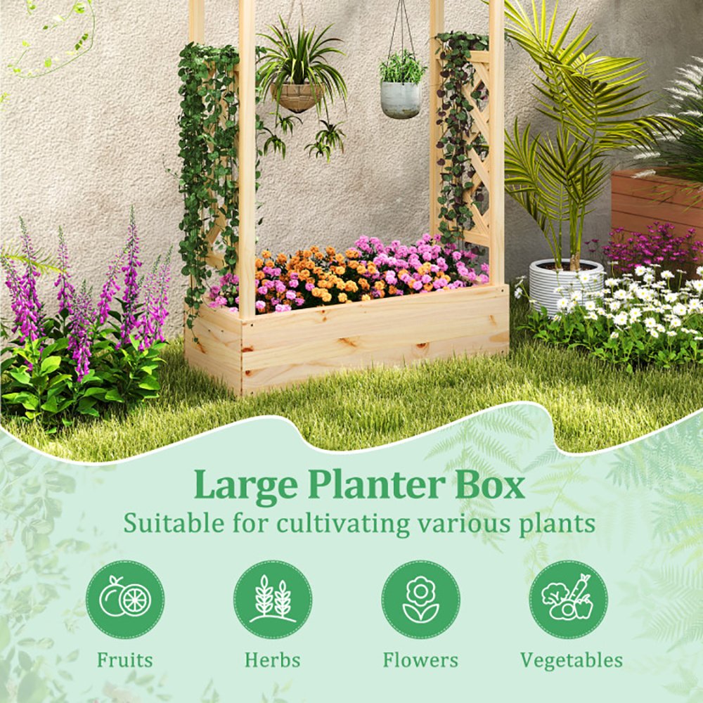 Wooden Raised Garden Bed Planter Box With Trellis And Hanging Roof - Image 3