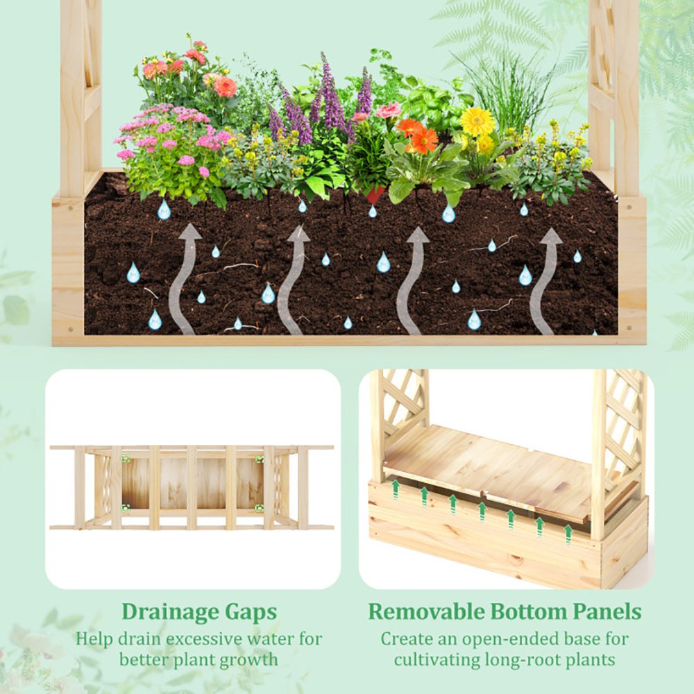 Wooden Raised Garden Bed Planter Box With Trellis And Hanging Roof - Image 8